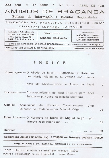Boletim do Grupo dos «Amigos de Bragança», Abril 1985